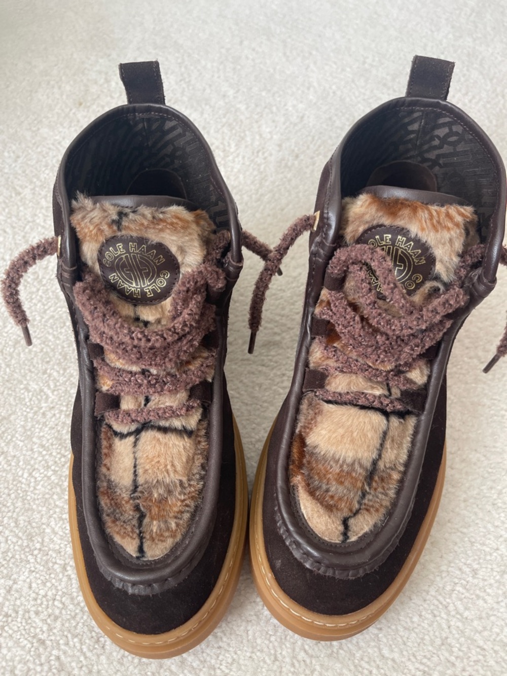 Cole Haan Brown Faux Fur & Suede Lace-Up Boots